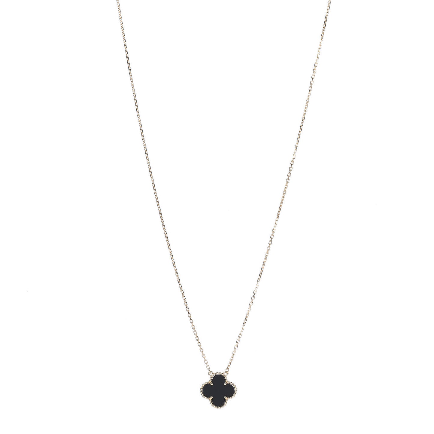 18K Yellow Gold Black Onyx Vintage Alhambra Pendant Necklace