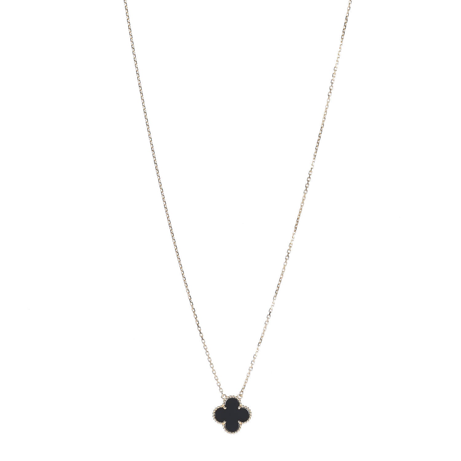 Van Cleef & Arpels 18K Yellow Gold Black Onyx Vintage Alhambra Pendant Necklace 1 of 6