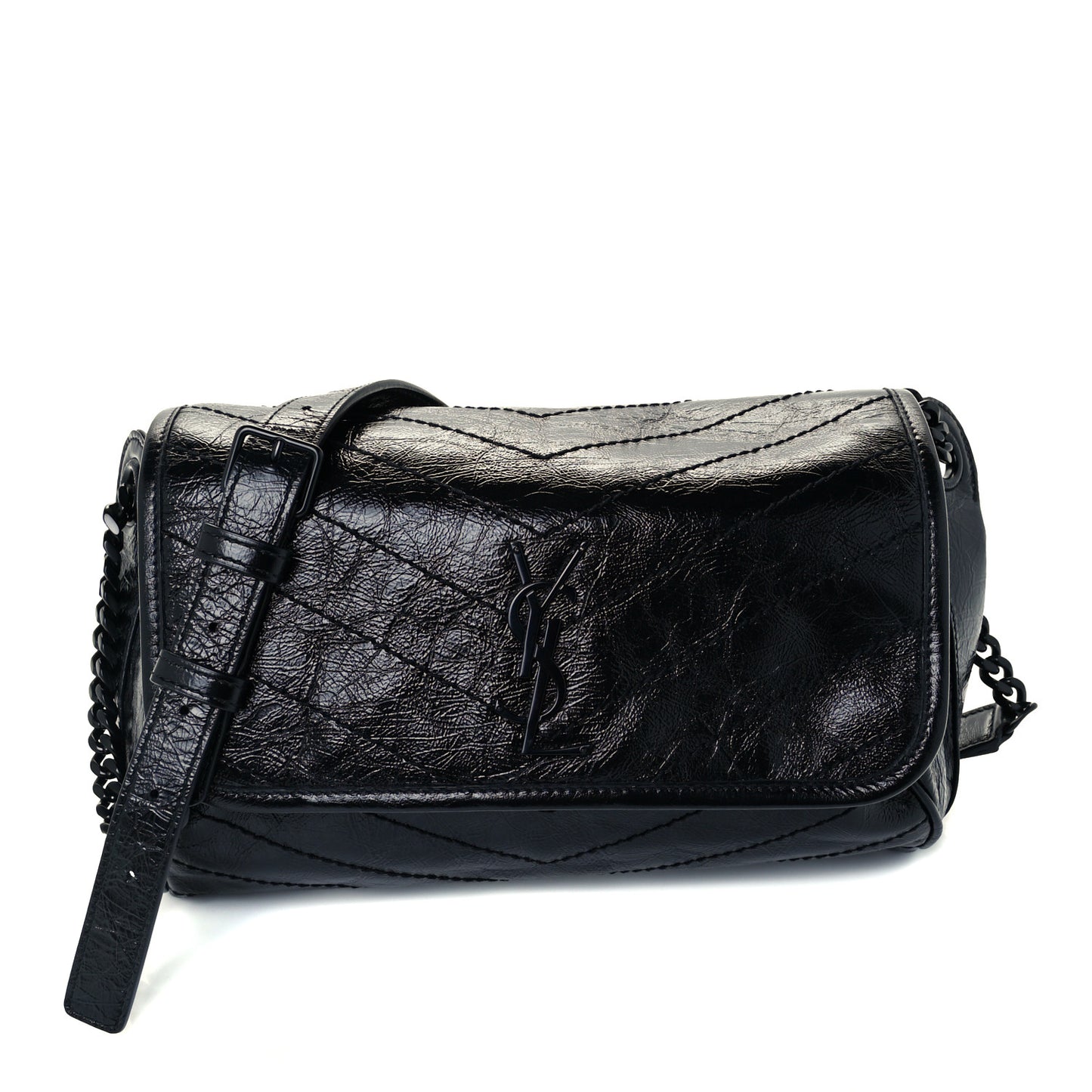 Crinkled Calfskin Matelasse Monogram Niki Body Bag Black