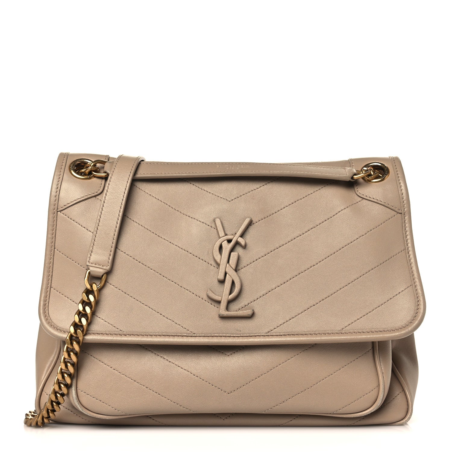 Saint Laurent Lambskin Matelasse Monogram Medium Niki Chain Satchel Dark Beige 1 of 11