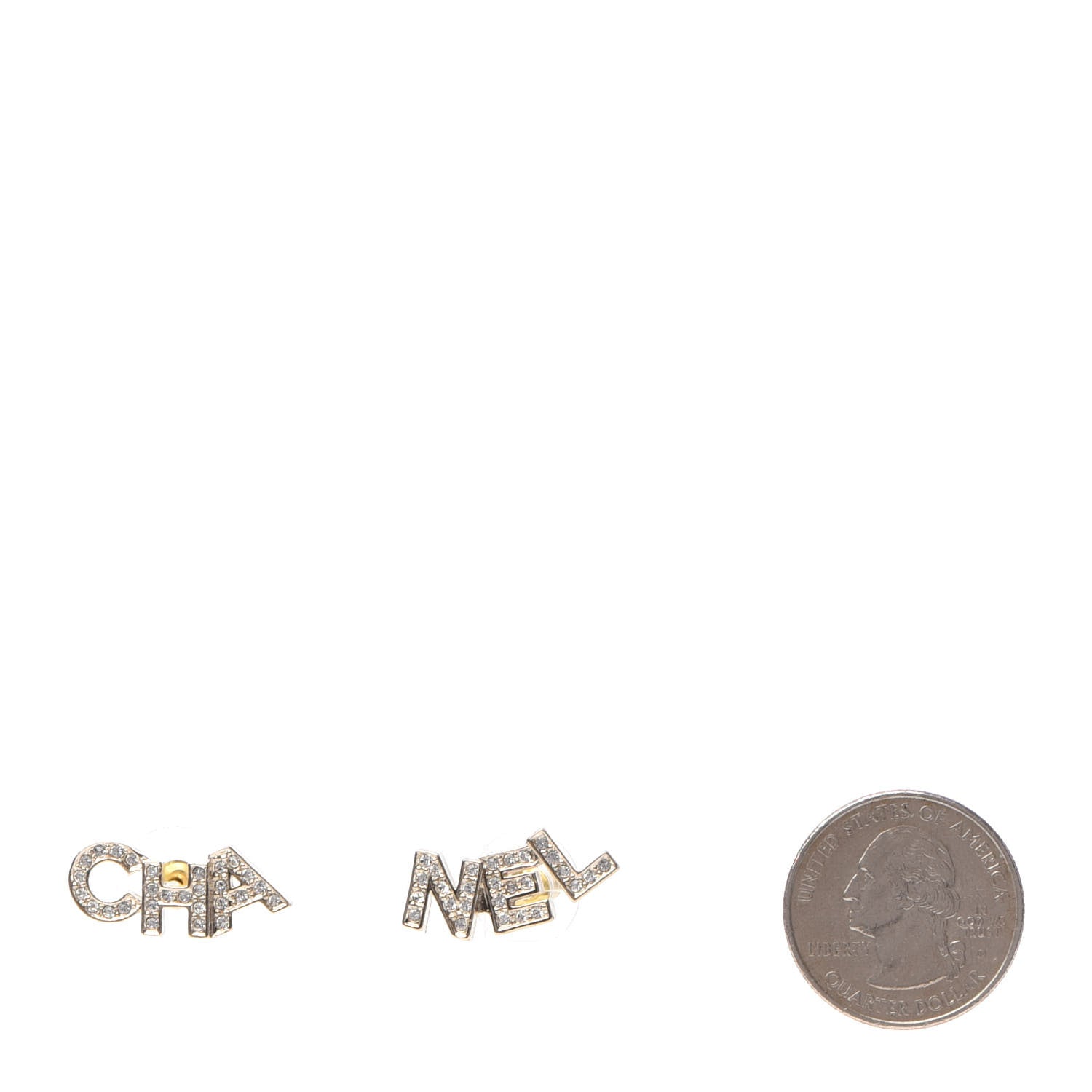 Chanel Crystal Pearl Signature Stud Earrings Gold 2 of 6