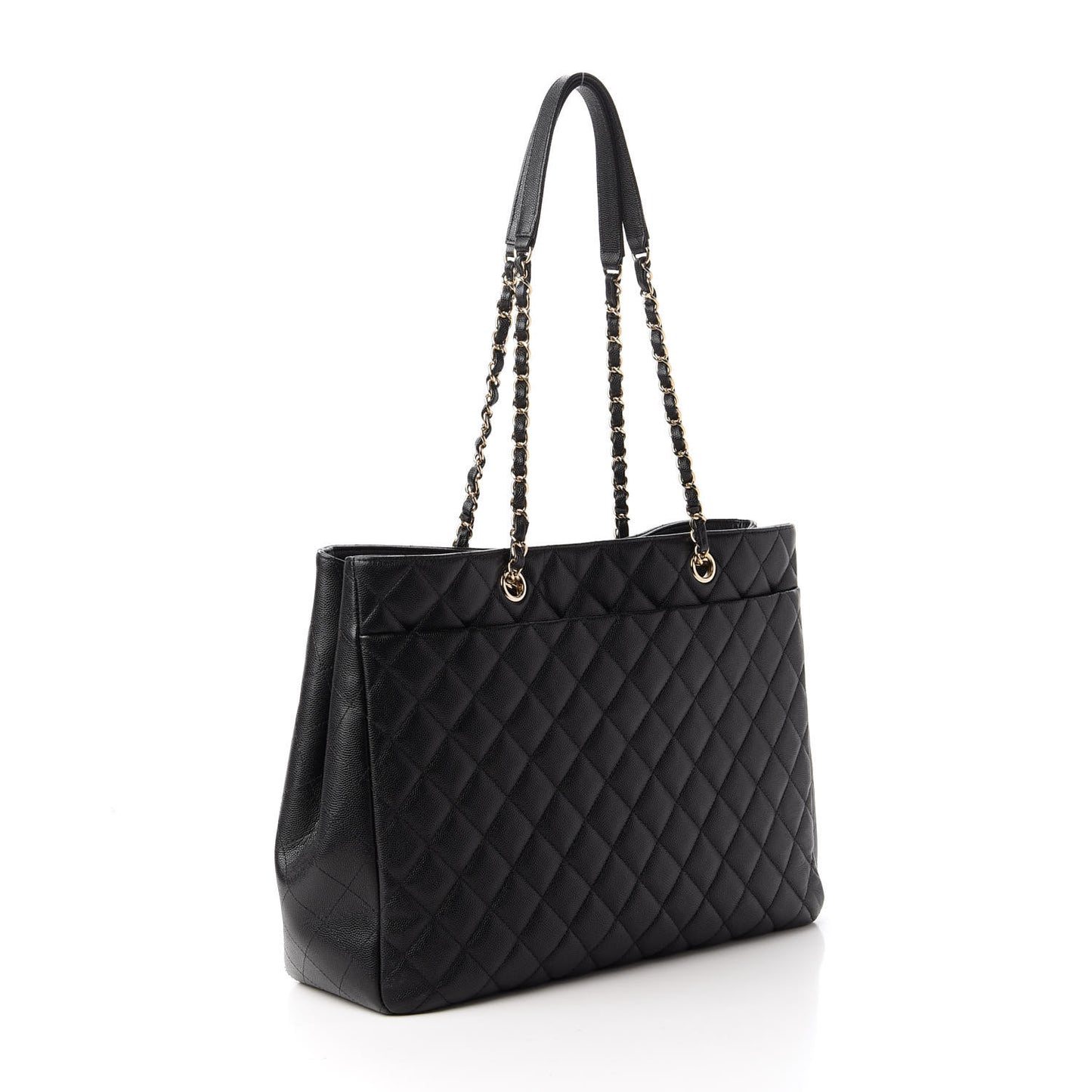Caviar Quilted Large Classic Shopping Tote Black