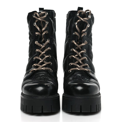 Gucci Cordovan Lux Nappa GG Matelasse Lace Up 60mm Combat Boots 37 Black 2 of 8