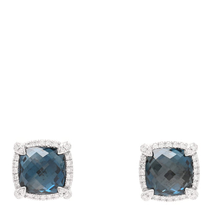 David Yurman Sterling Silver Hampton Blue Topaz Diamond 9mm Chatelaine Bezel Stud Earrings 1 of 5