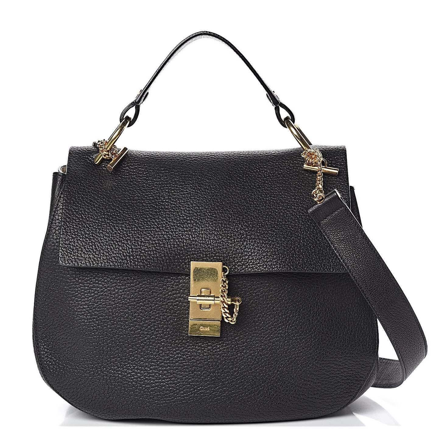 Grained Lambskin Large Drew Shoulder Bag Black