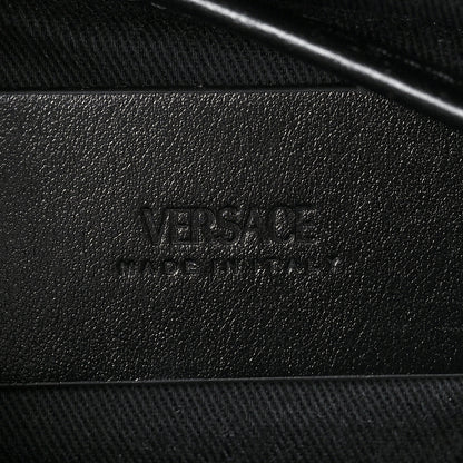 Versace Coated Canvas Calfskin La Greca Signature Backpack Black Khaki 7 of 9