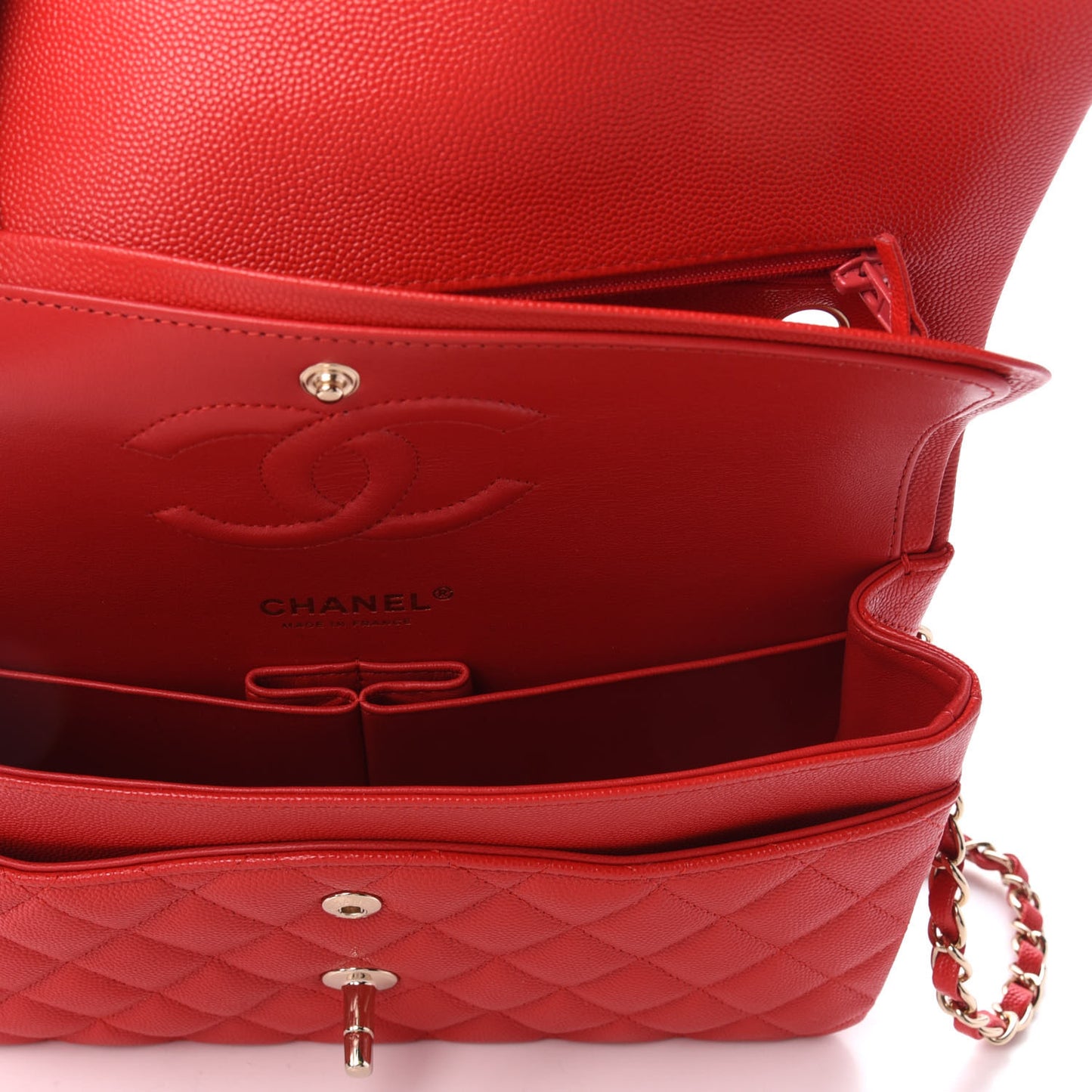 Caviar Quilted Medium Double Flap Red
