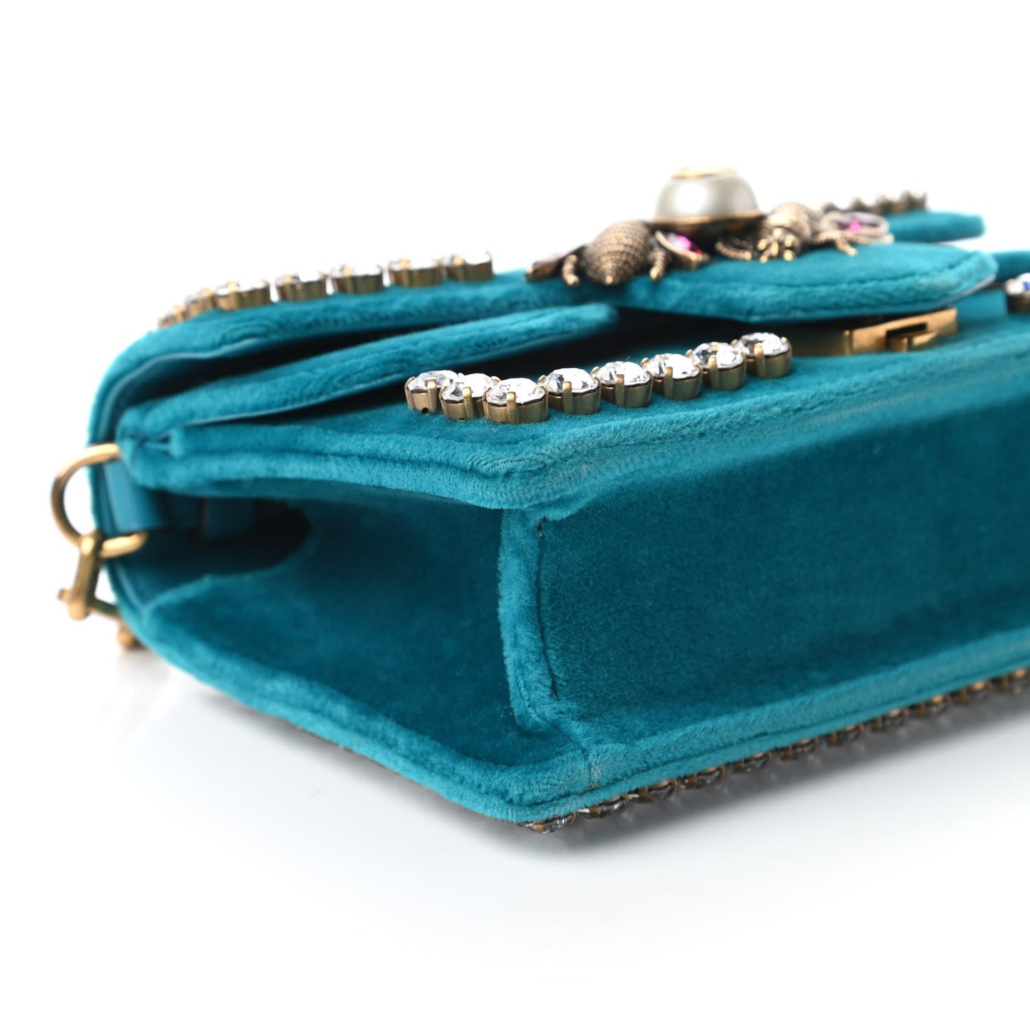 Velvet Crystal Mini Bee Broadway Shoulder Bag Pavone Cyan