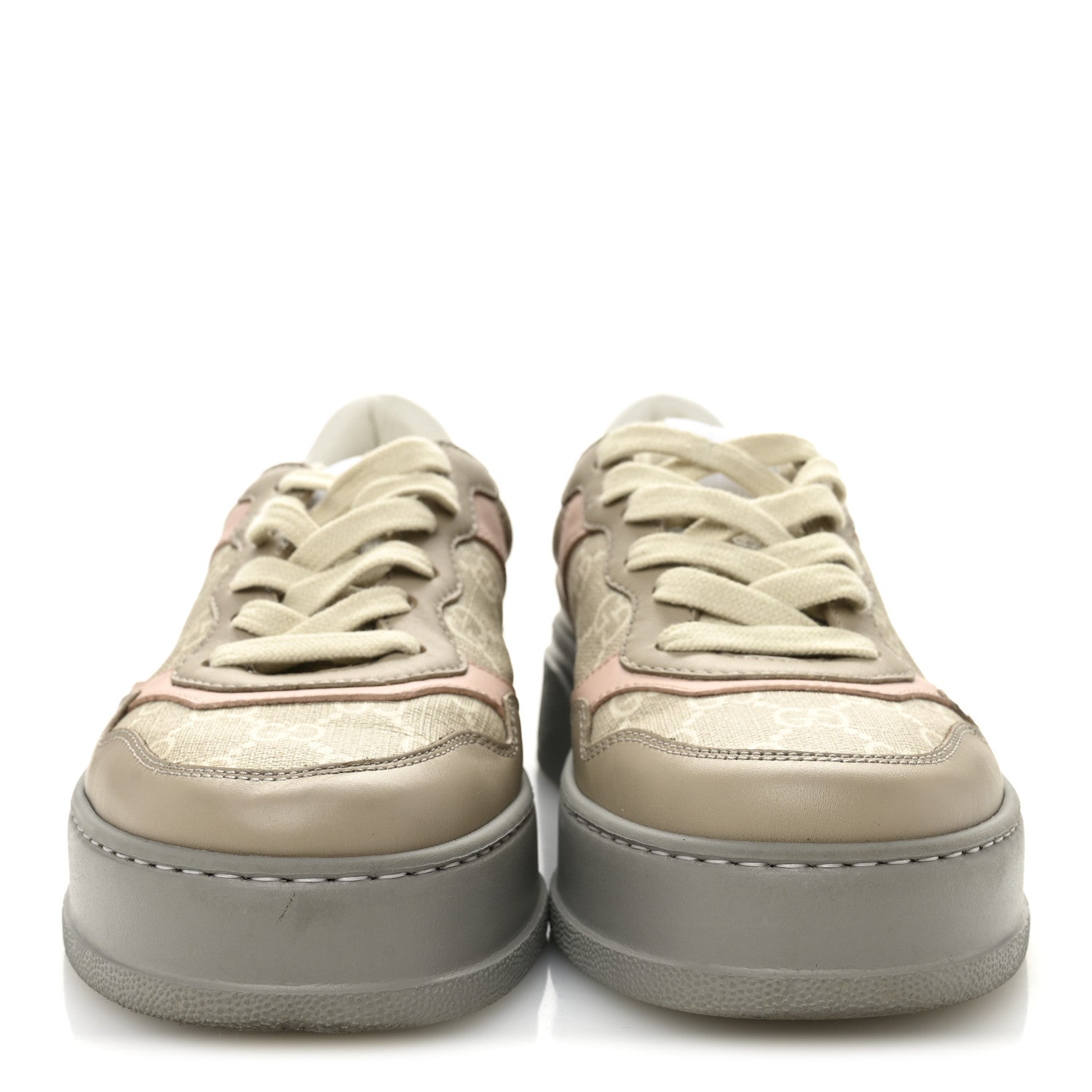 Gucci Calfskin GG Supreme Monogram Perforated Womens Platform 55mm Sneakers 37 Apricot Pink Beige Grey 2 of 10