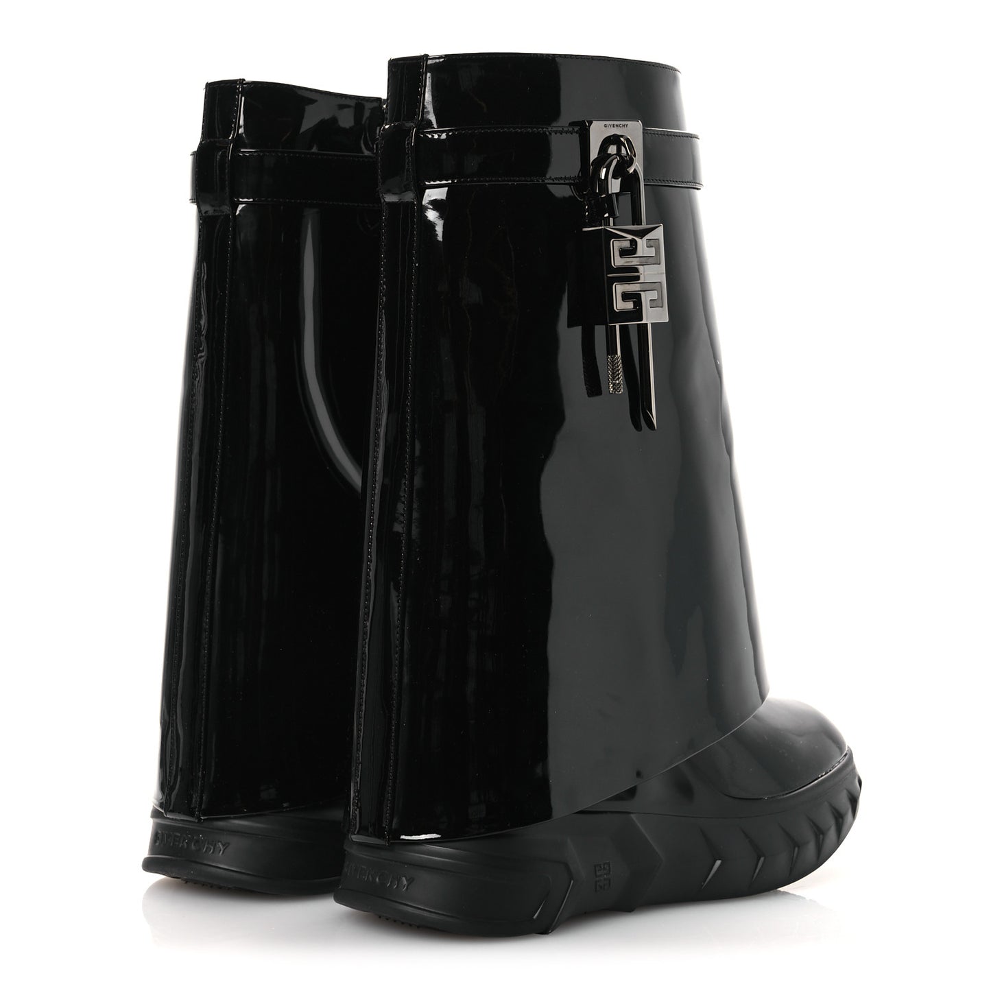 Patent Shark Lock Biker Ankle Boots 37 Black