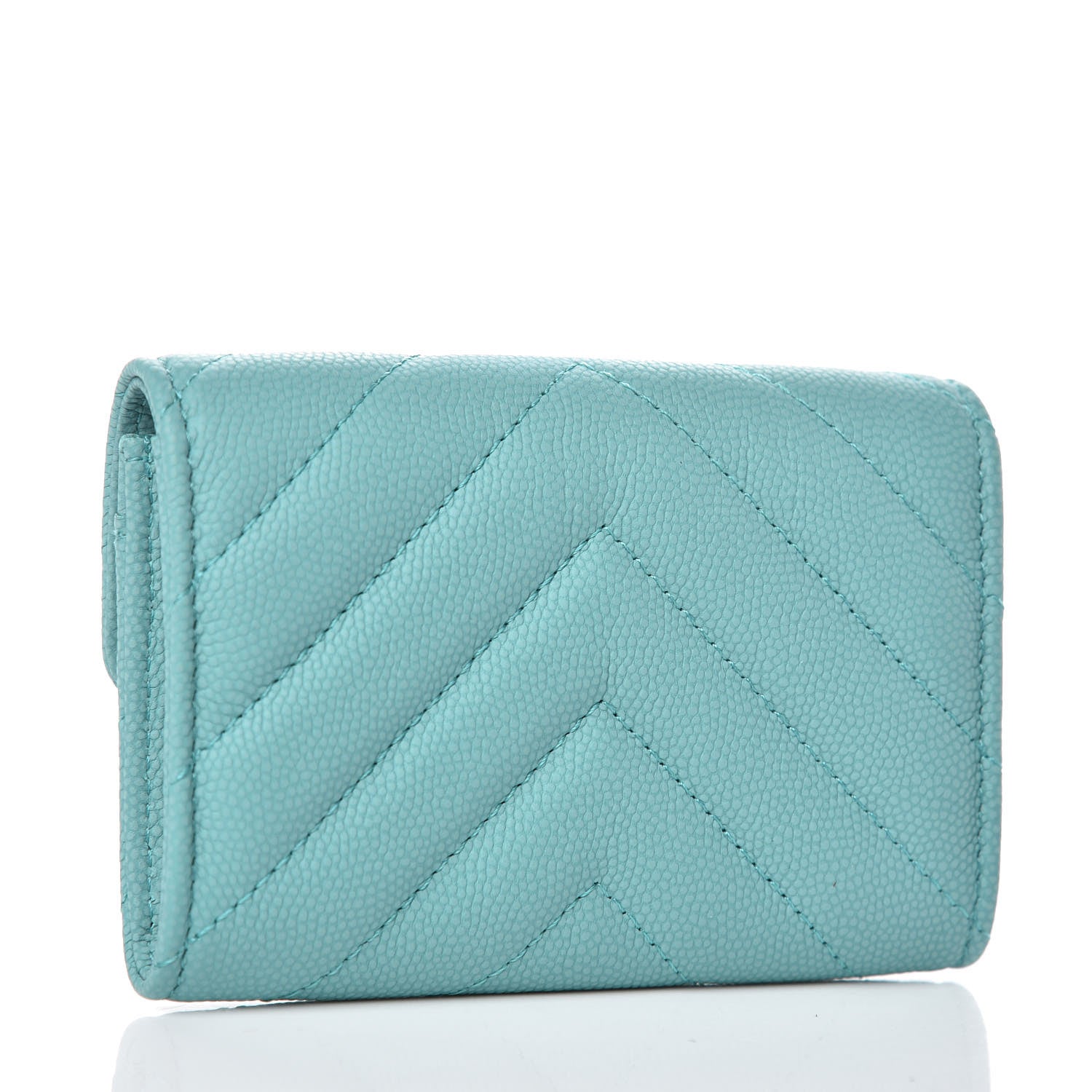 Chanel Caviar Chevron Quilted Card Holder Wallet Turquoise 3 of 9