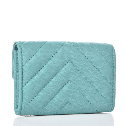 Chanel Caviar Chevron Quilted Card Holder Wallet Turquoise 3 of 9