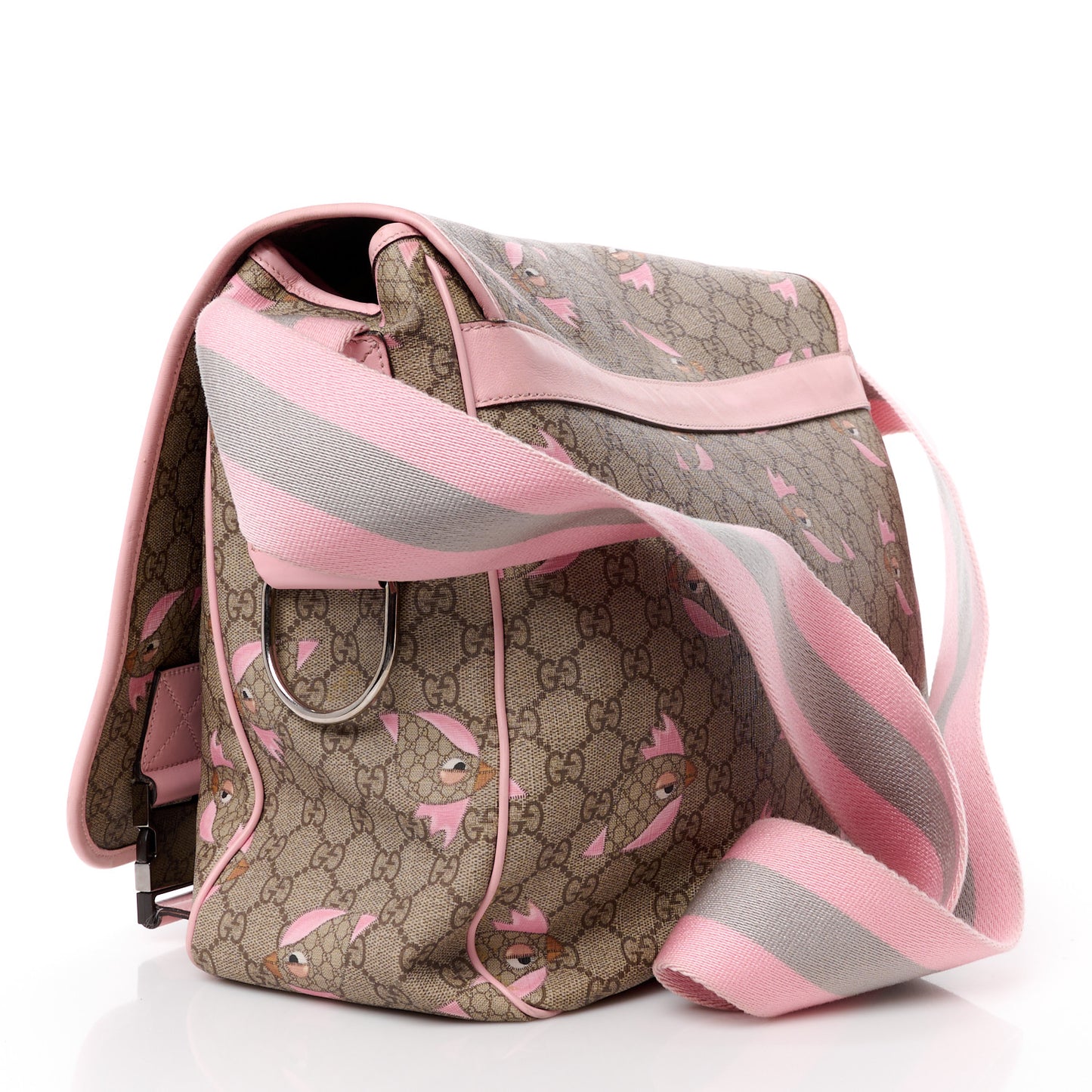 GG Supreme Monogram Zoo Birds Messenger Print Diaper Bag Pink