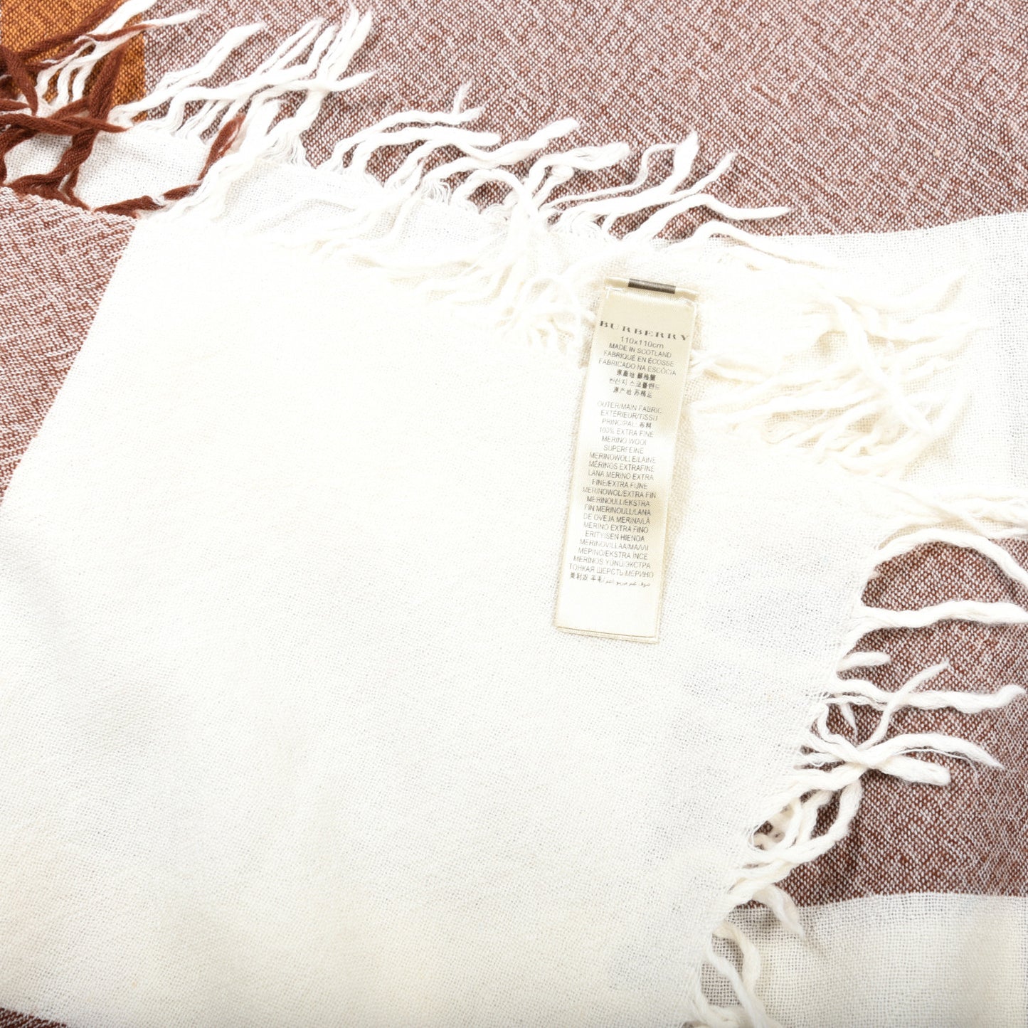 Merino Wool House Check Square Scarf Natural White