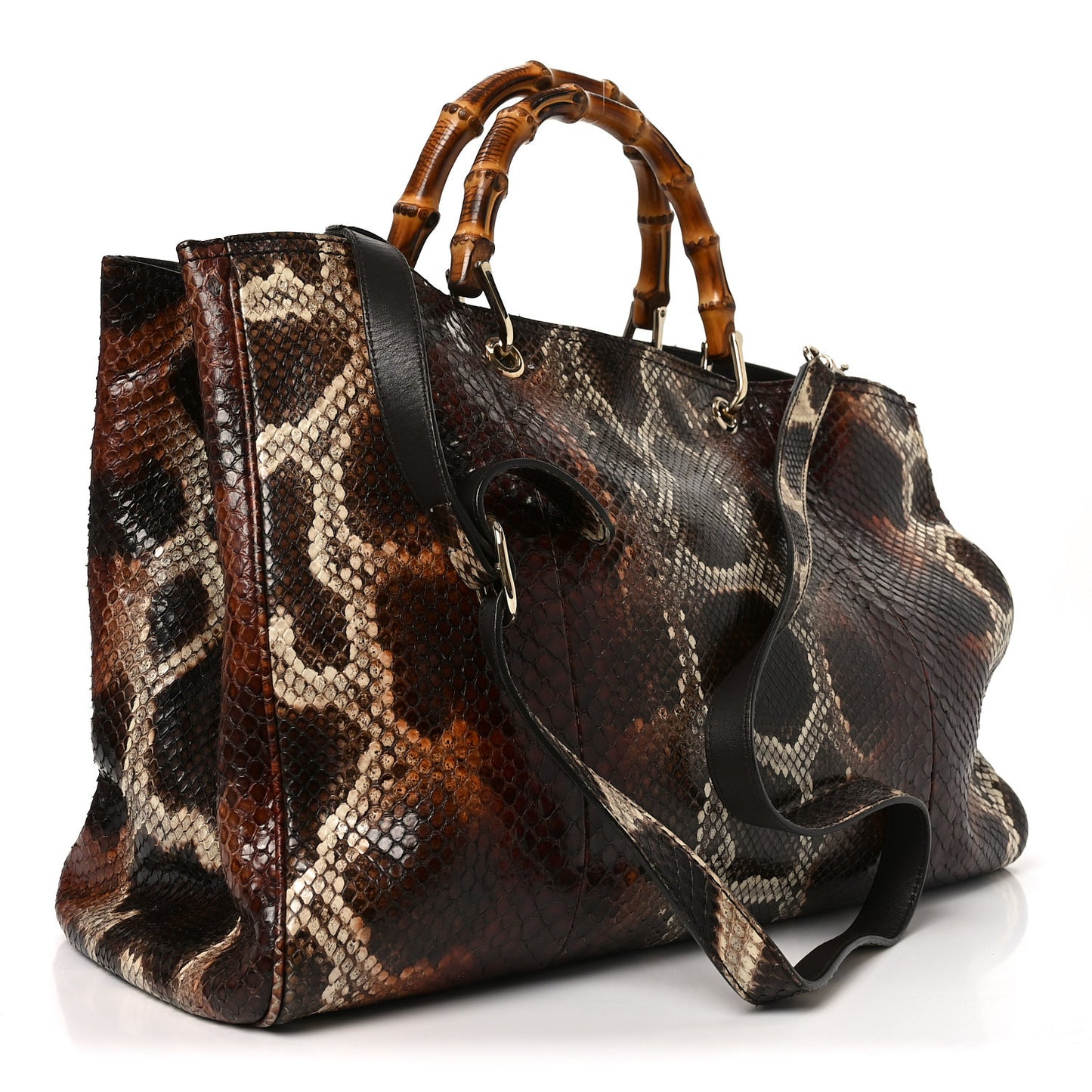 Snakeskin Large Bamboo Shopper Tote Brown