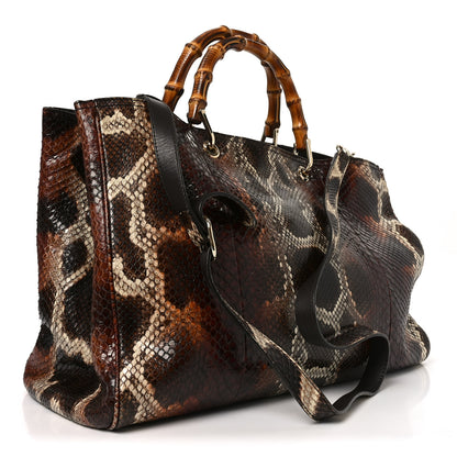 Gucci Snakeskin Large Bamboo Shopper Tote Brown 2 of 12