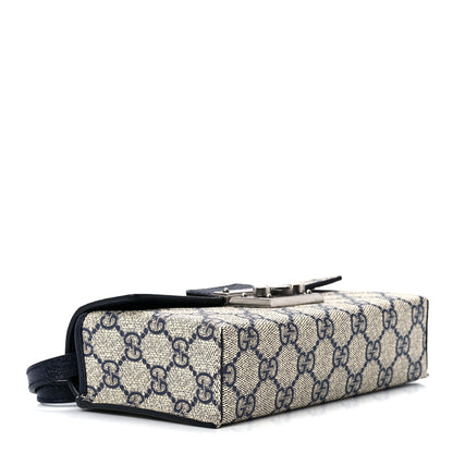 Gucci GG Supreme Monogram Textured Dollar Calfskin Web Mini Padlock Top Handle Shoulder Bag Beige Blue 4 of 12