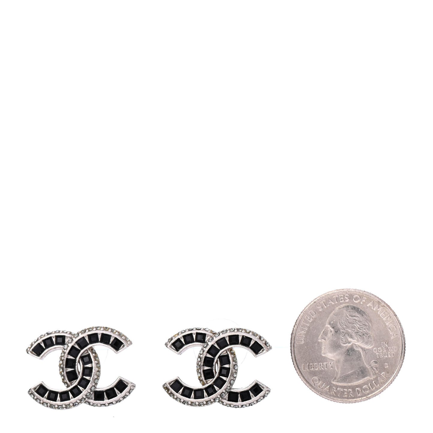 Baguette Crystal CC Earrings Silver Black