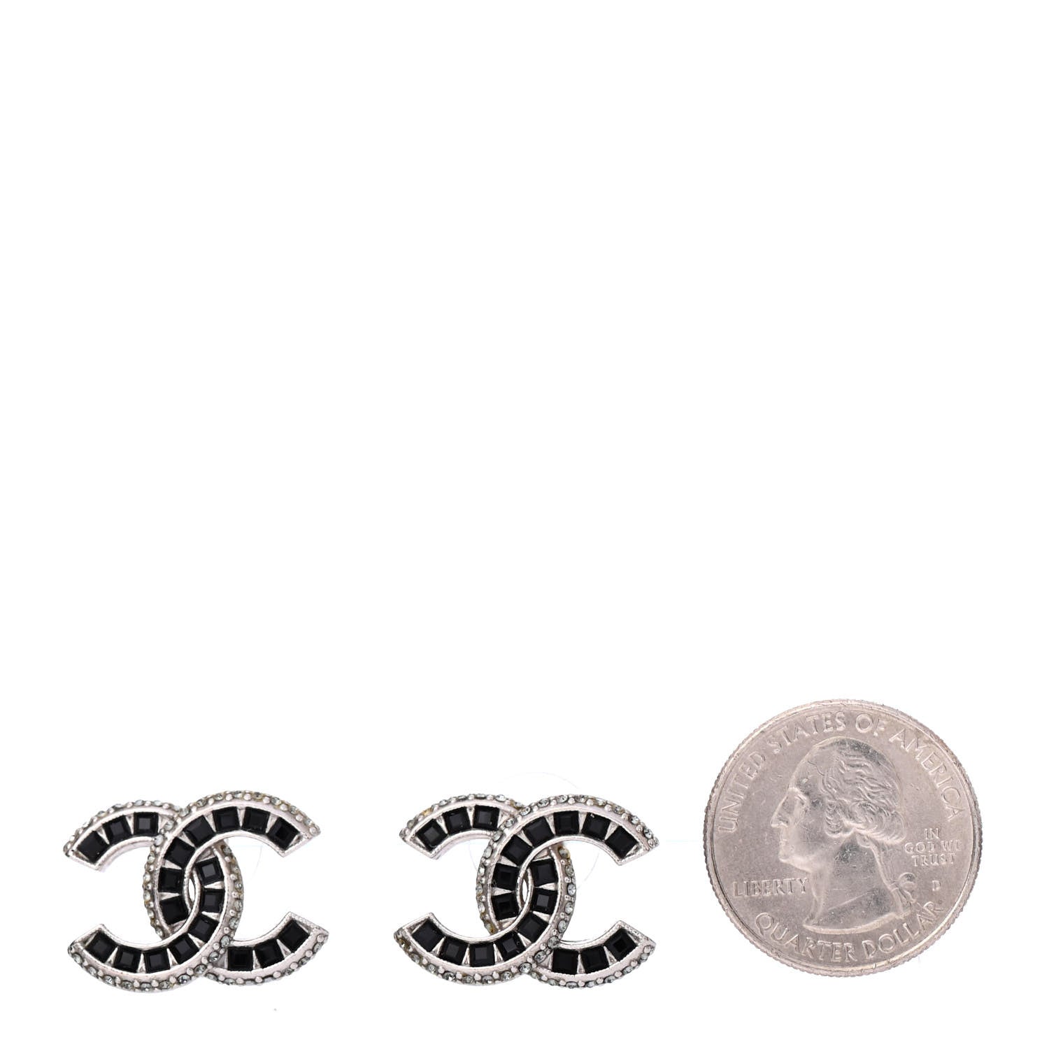 Chanel Baguette Crystal CC Earrings Silver Black 2 of 4