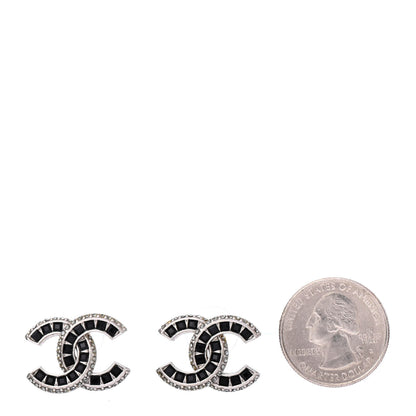Chanel Baguette Crystal CC Earrings Silver Black 2 of 4