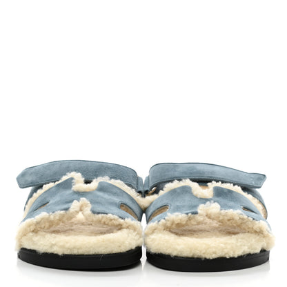 Hermes Suede Goatskin Woolskin Womens Chypre Sandals 36 Bleu Pinede 2 of 9