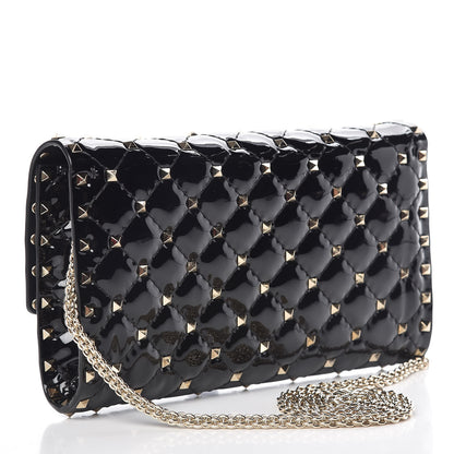 Valentino Garavani Patent Rockstud Spike Wallet on Chain Black 3 of 9
