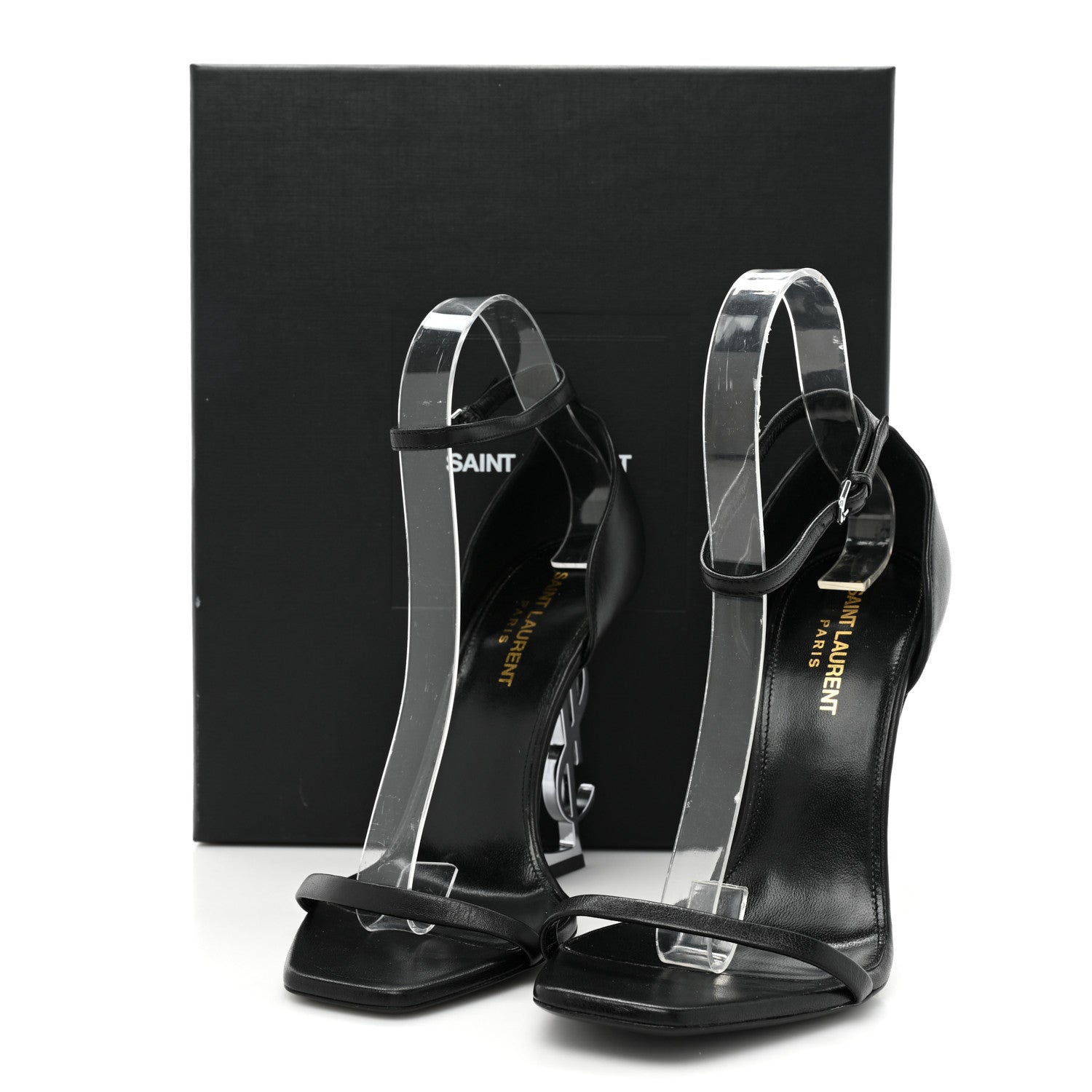 Saint Laurent Calfskin Opyum 110 Sandals 38.5 Black Silver 8 of 8