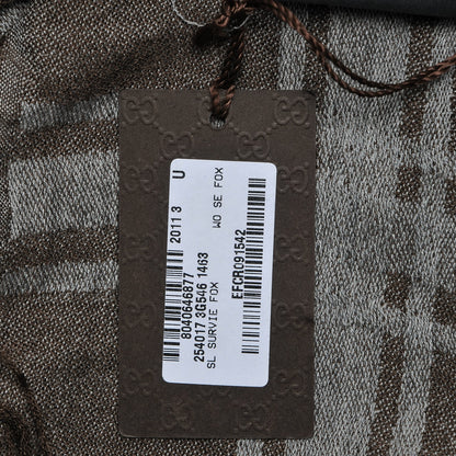 Gucci Wool Silk Fox Fur Monogram Shawl Scarf Brown 6 of 6