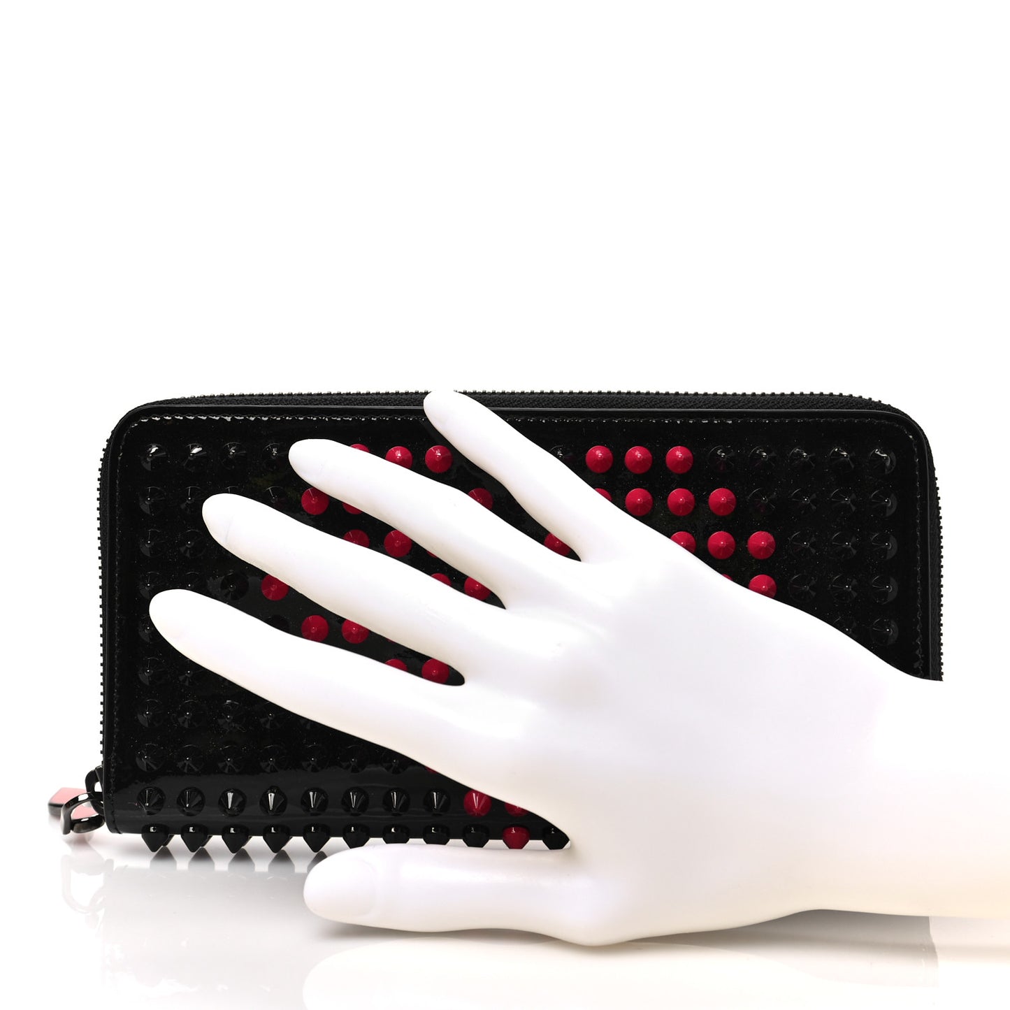 Patent Panettone Spiked Valentines Zip Around Wallet Black Fuchsia
