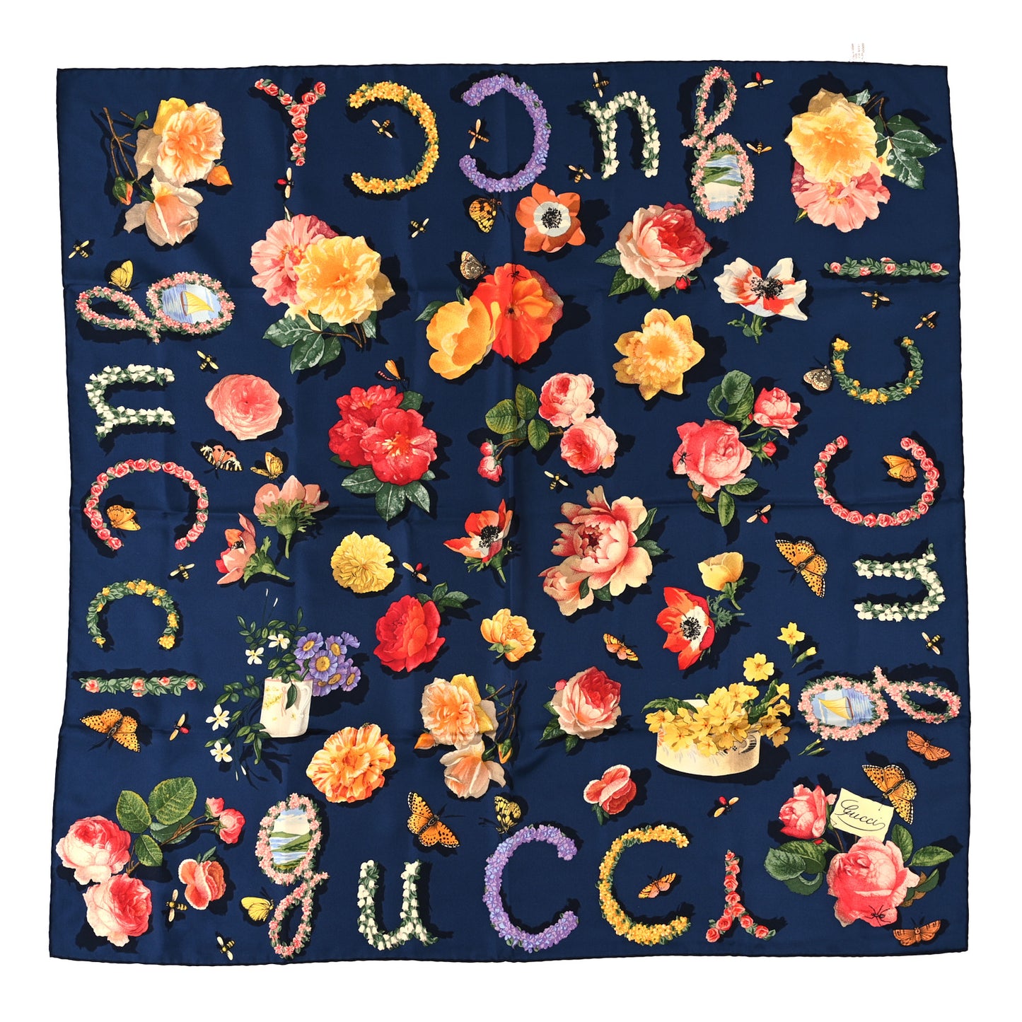Silk Floral Square Scarf Blue Multicolor