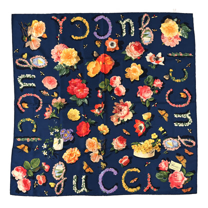 Gucci Silk Floral Square Scarf Blue Multicolor 1 of 4