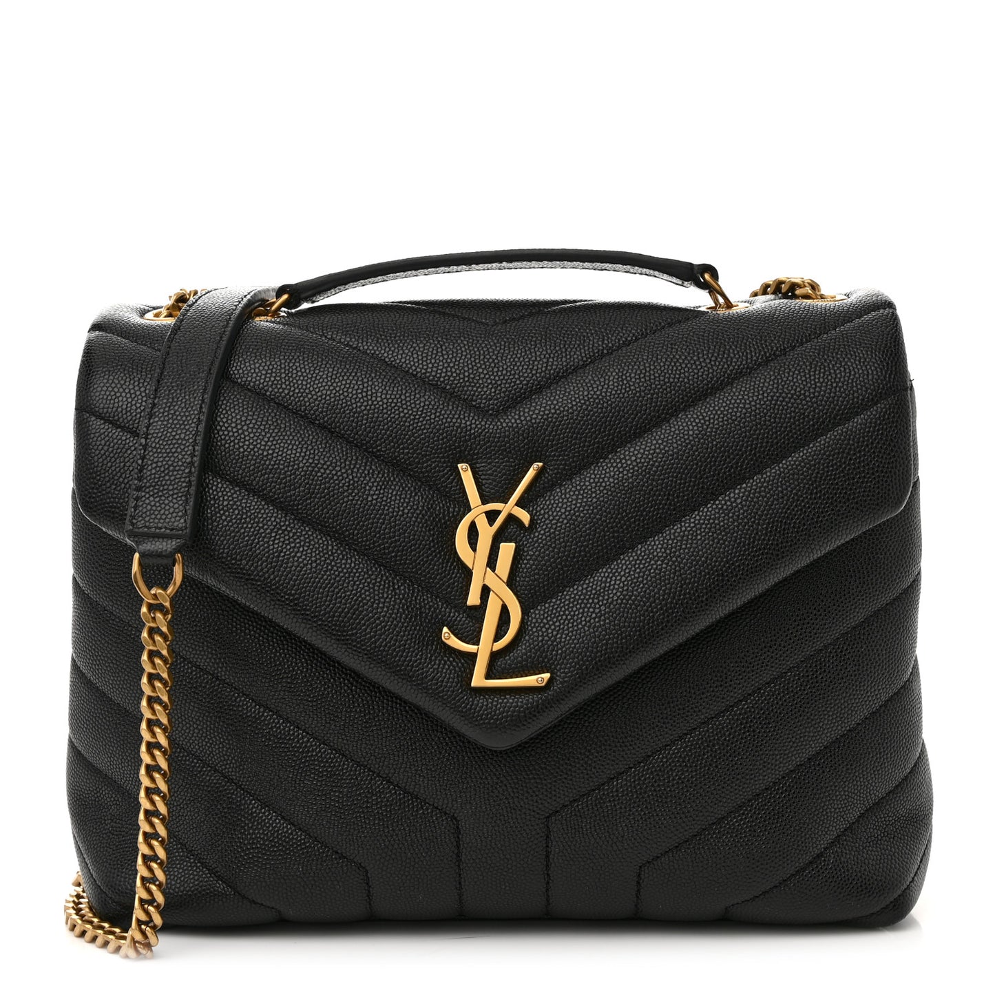 Grain de Poudre Calfskin Y Quilted Monogram Small Loulou Chain Satchel Black