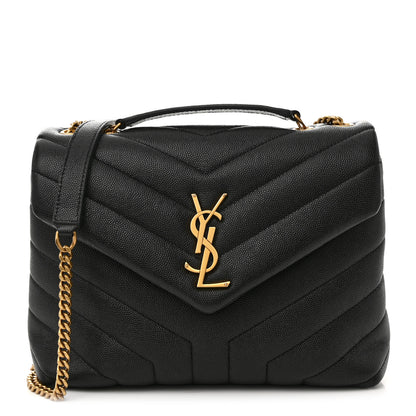 Saint Laurent Grain de Poudre Calfskin Y Quilted Monogram Small Loulou Chain Satchel Black 1 of 11
