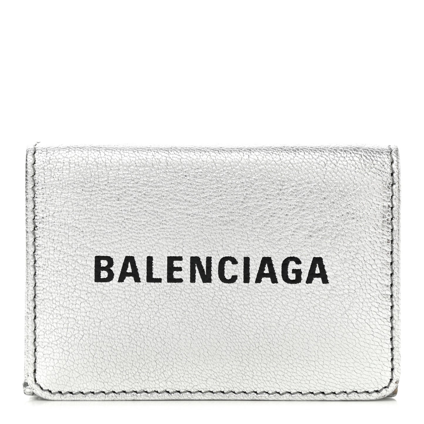 Metallic Goatskin Logo Mini Everyday Wallet Argent Black