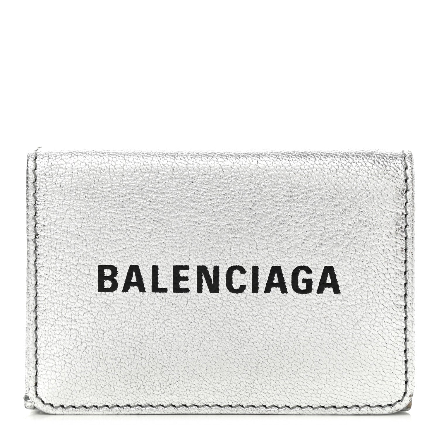 Balenciaga Metallic Goatskin Logo Mini Everyday Wallet Argent Black 1 of 11