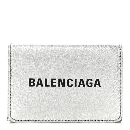 Balenciaga Metallic Goatskin Logo Mini Everyday Wallet Argent Black 1 of 11