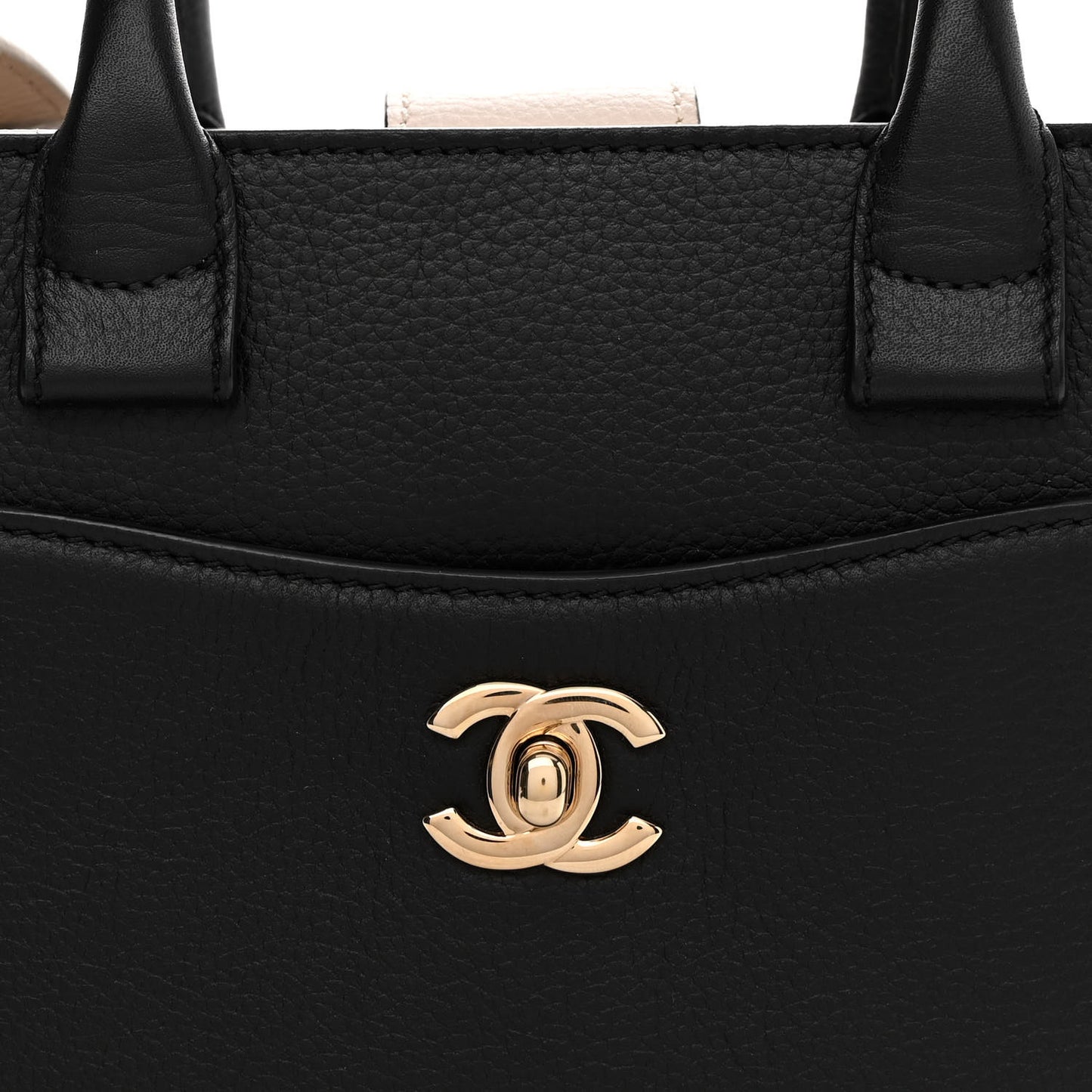 Grained Calfskin Mini Bi-Color Neo Executive Shopper Tote Black Beige