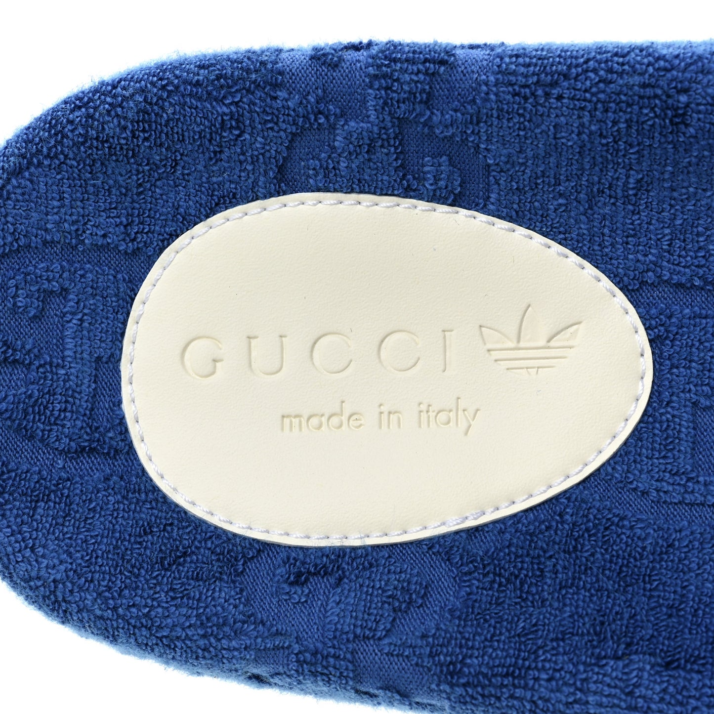 X ADIDAS Terry Cloth Trefoil GG Monogram Mens Platform Sandals 10 Oriental Blue Mystic White