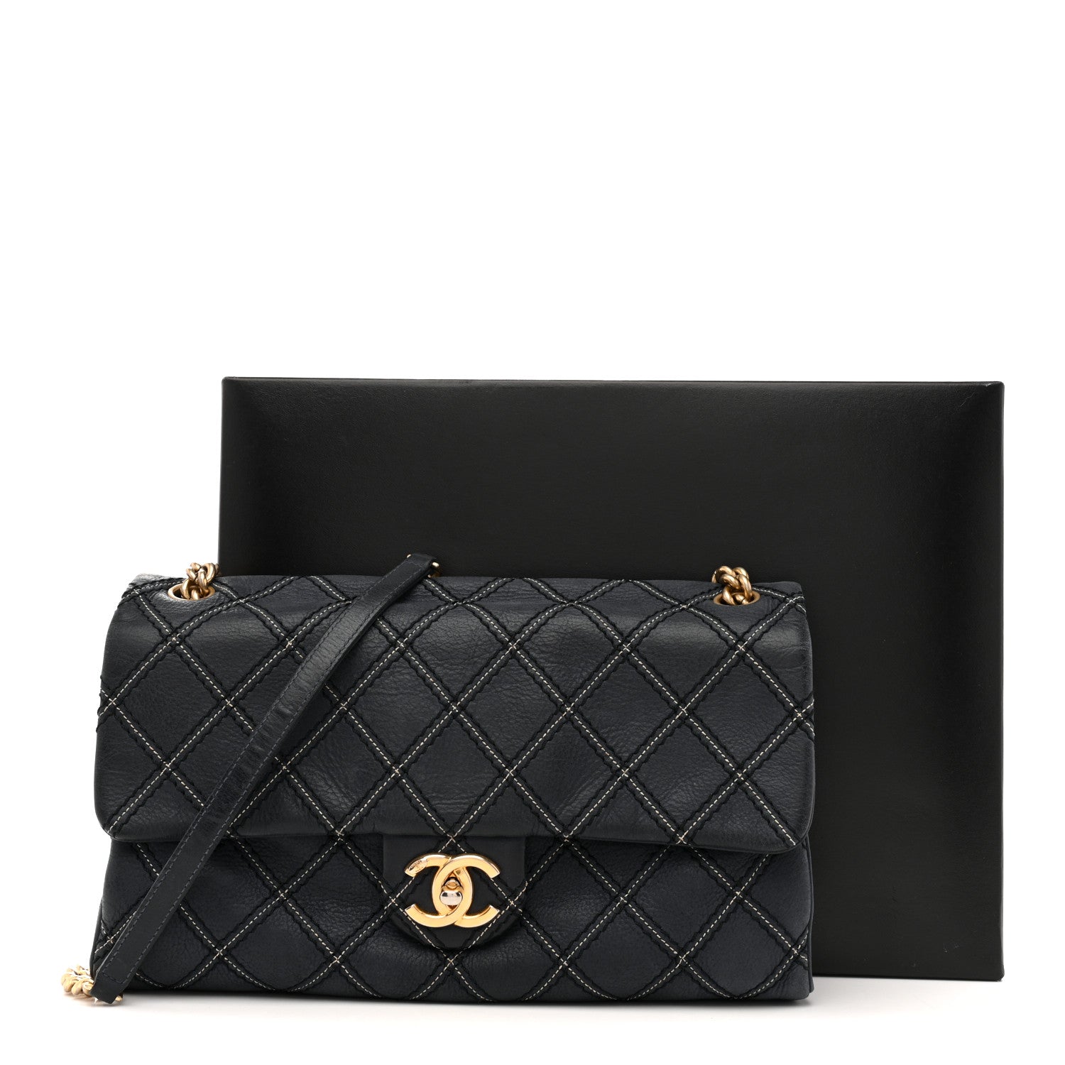 Chanel Iridescent Calfskin Triple Stitched Medium Flap Navy 16 of 16