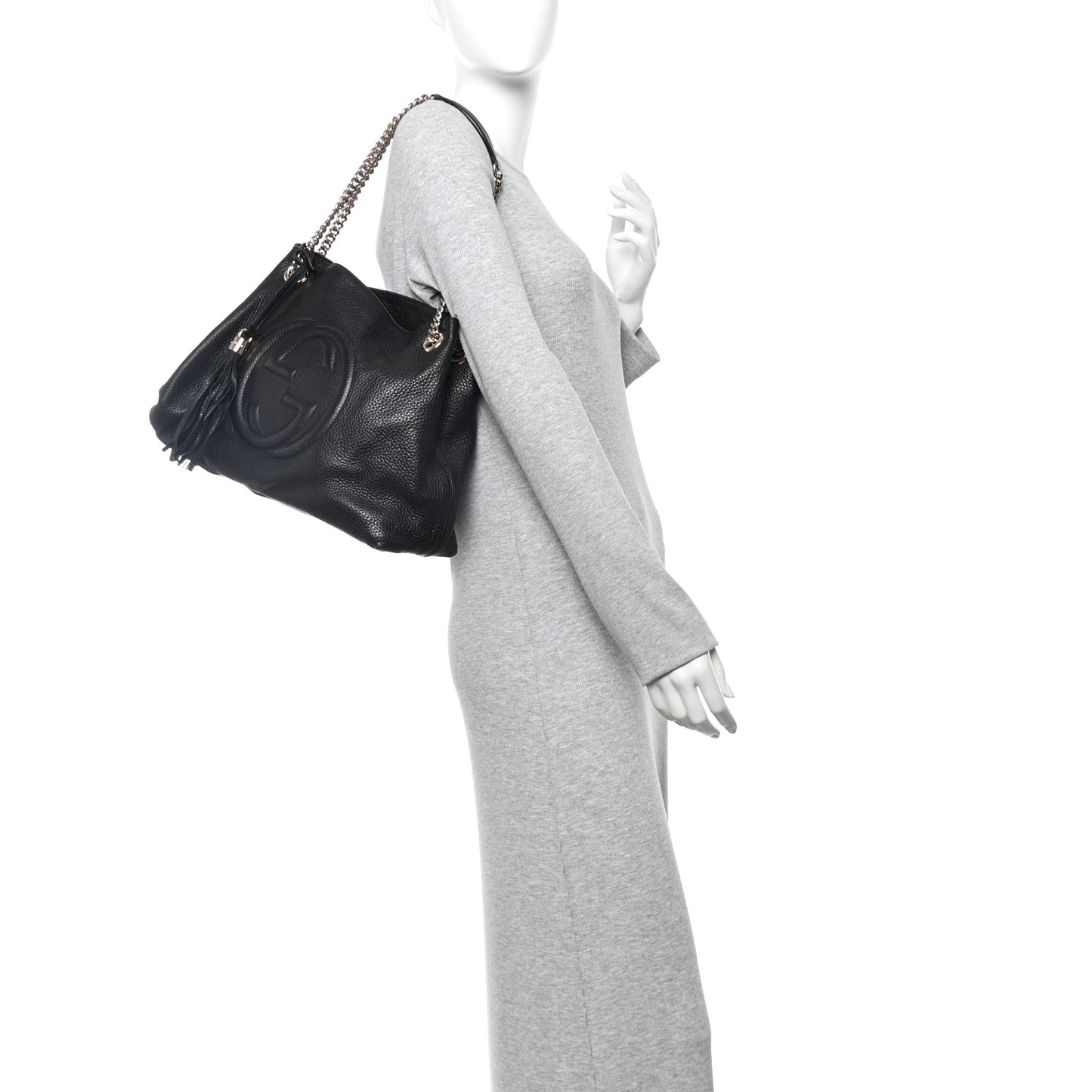 Pebbled Calfskin Medium Soho Chain Shoulder Bag Black