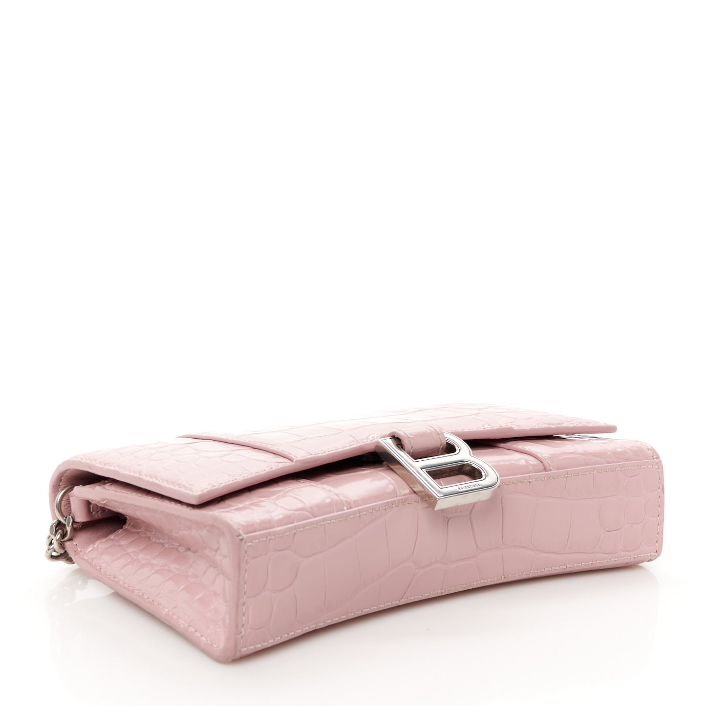 Shiny Calfskin Crocodile Embossed Hourglass Chain Bag Powder Pink