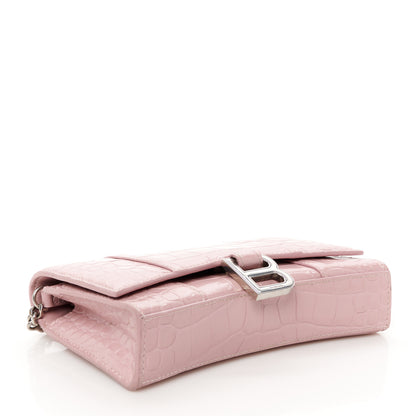 Balenciaga Shiny Calfskin Crocodile Embossed Hourglass Chain Bag Powder Pink 4 of 11