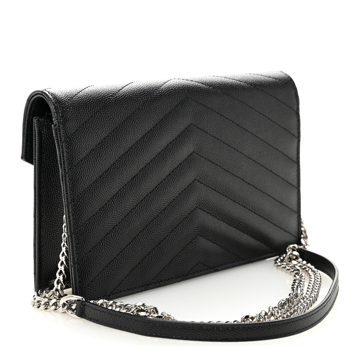 Saint Laurent Grain De Poudre Matelasse Chevron Monogram Envelope Chain Wallet Black 3 of 9