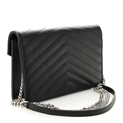 Saint Laurent Grain De Poudre Matelasse Chevron Monogram Envelope Chain Wallet Black 3 of 9