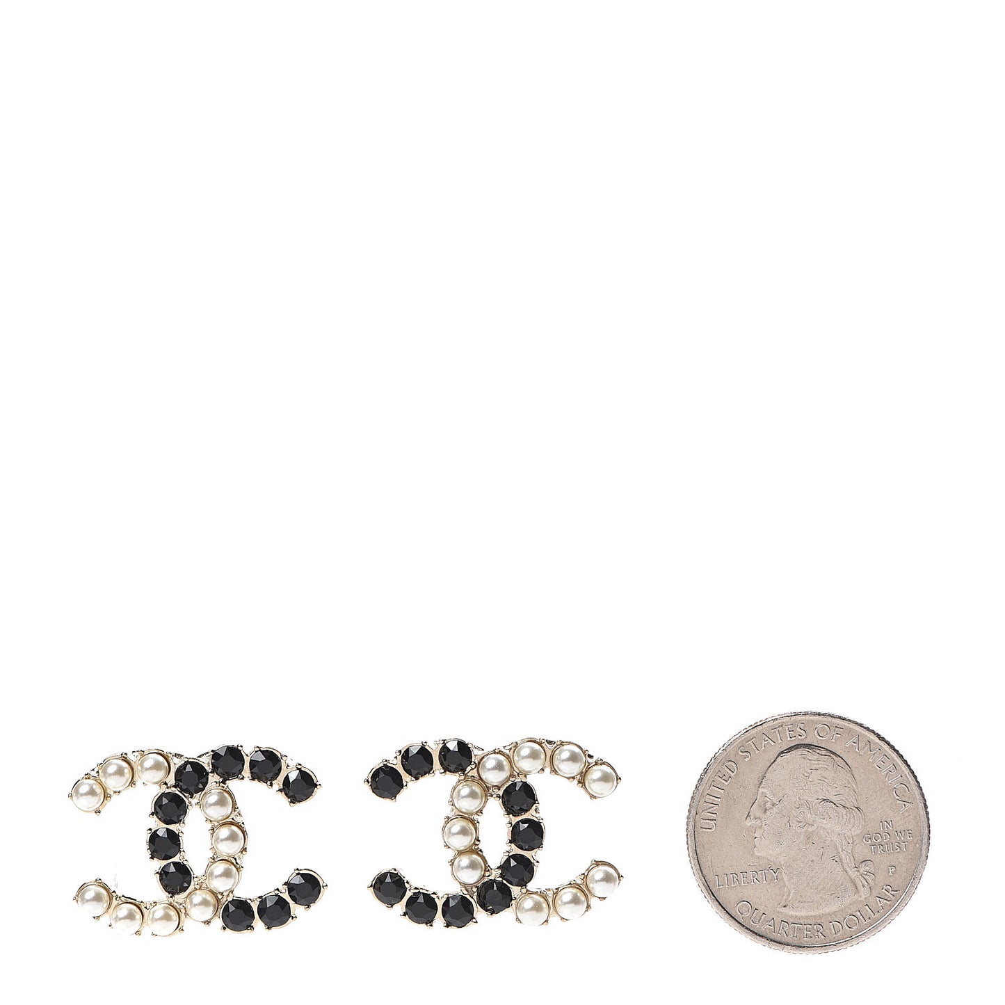 Resin Pearl CC Dazzling Domino Earrings Gold Black