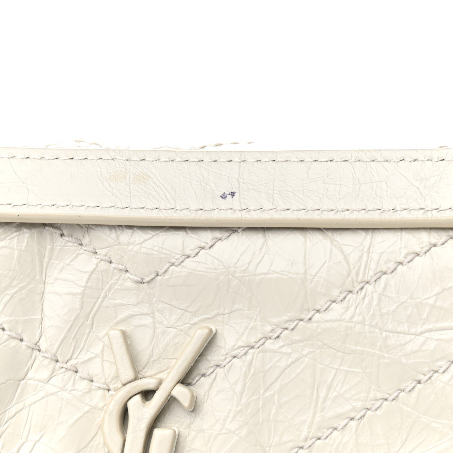 Saint Laurent Crinkled Calfskin Matelasse Monogram Baby Niki Chain Satchel Blanc Vintage 9 of 9