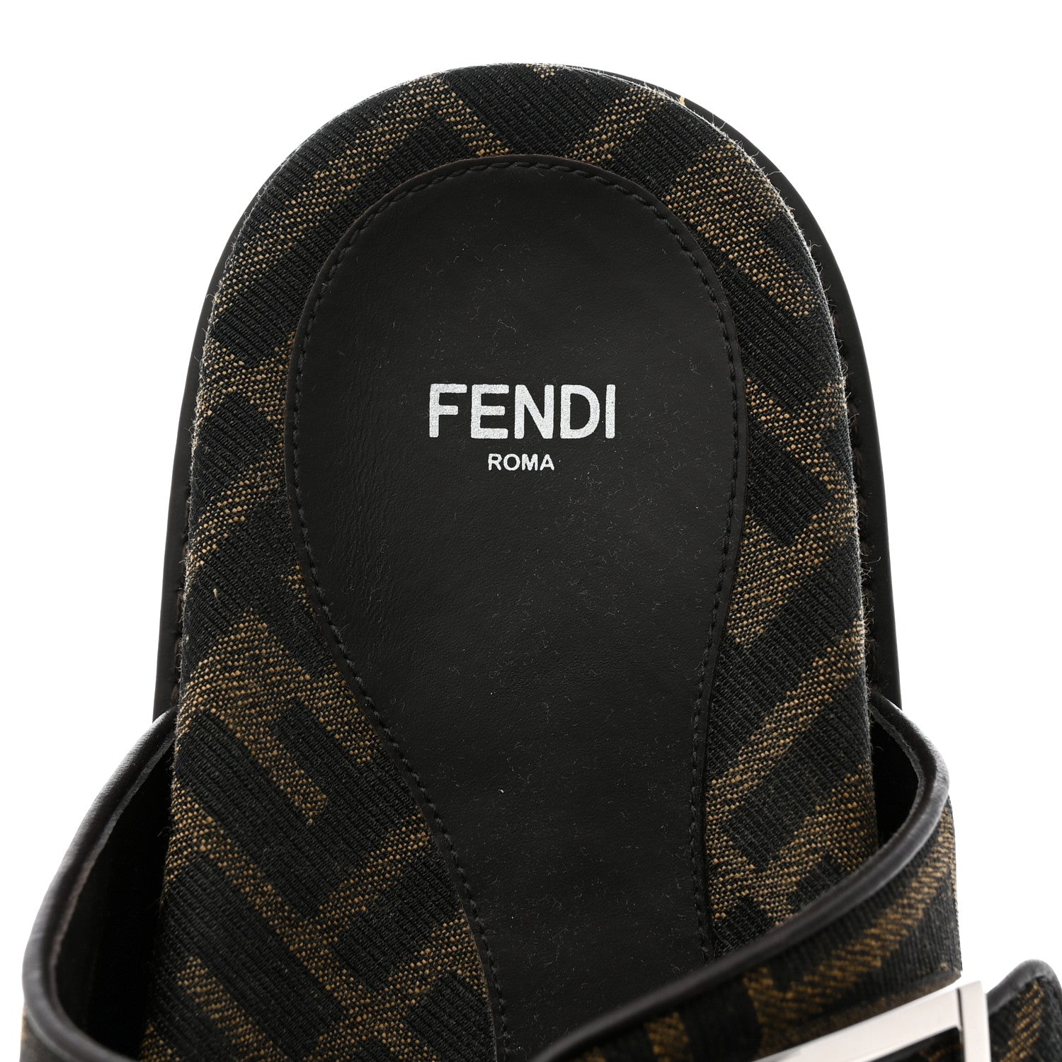 Fendi Fabric Jacquard Crystal FF Womens Fendi Feel Buckled Slide Sandals 38 Tobacco Black 6 of 9