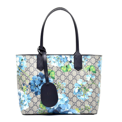 Gucci GG Supreme Monogram Blooms Small Reversible Tote Beige Blue Navy 1 of 15