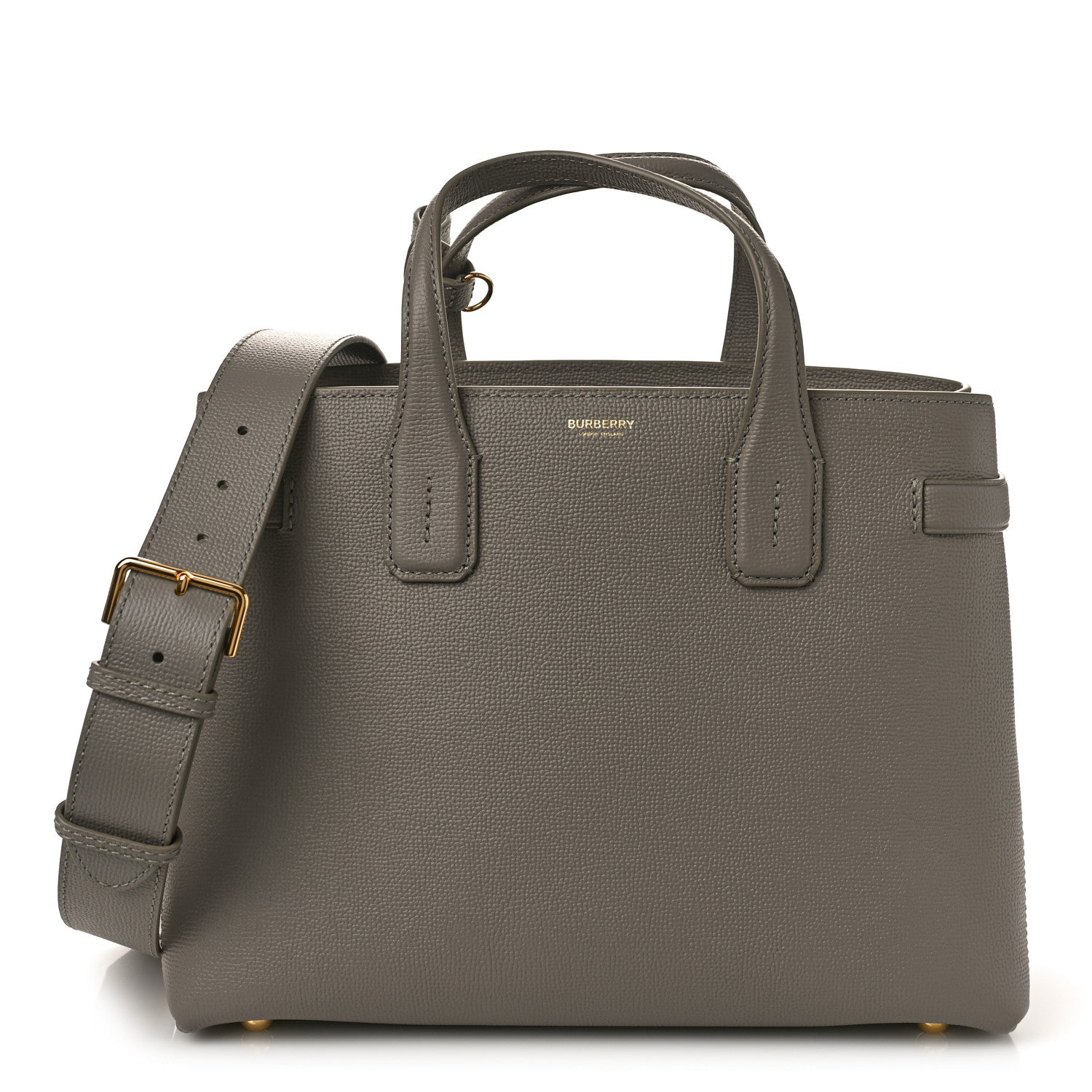 Burberry Grainy Calfskin House Check Medium Banner Tote Taupe Brown 1 of 8