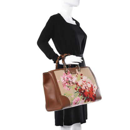 Gucci Canvas Blooms Embroidered Large Bamboo Shopper Tote Brown 3 of 11